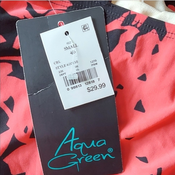 NWT Aqua Green Coral and Black Three Tiered Tankini Swim Top Size Small - Picture 6 of 6
